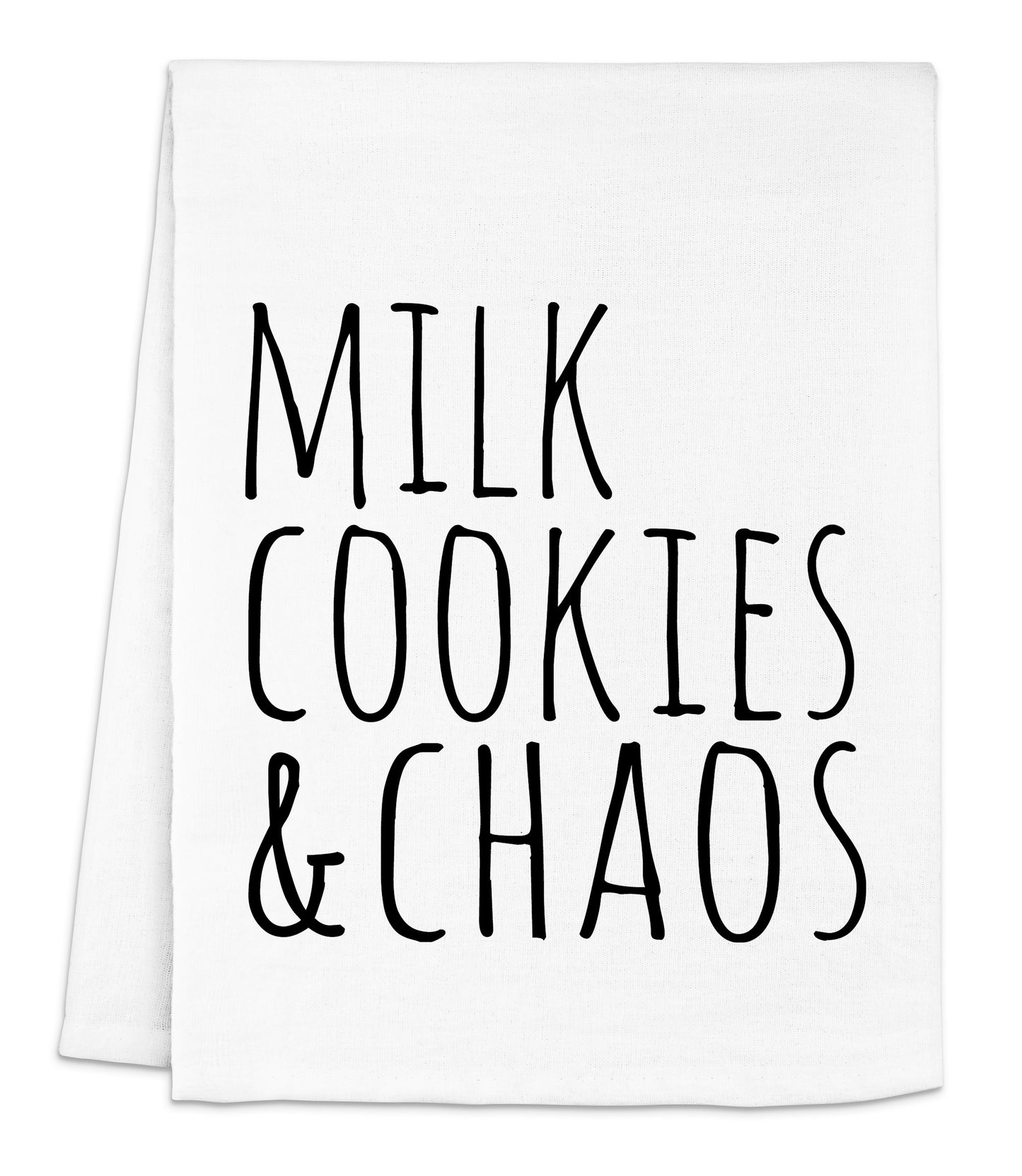 a napkin with the words milk cookies and chaos printed on it