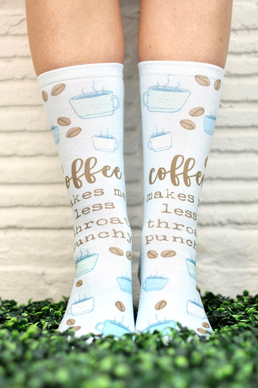 Coffee Makes Me Less Throat Punchy - Novelty Socks - MoonlightMakers