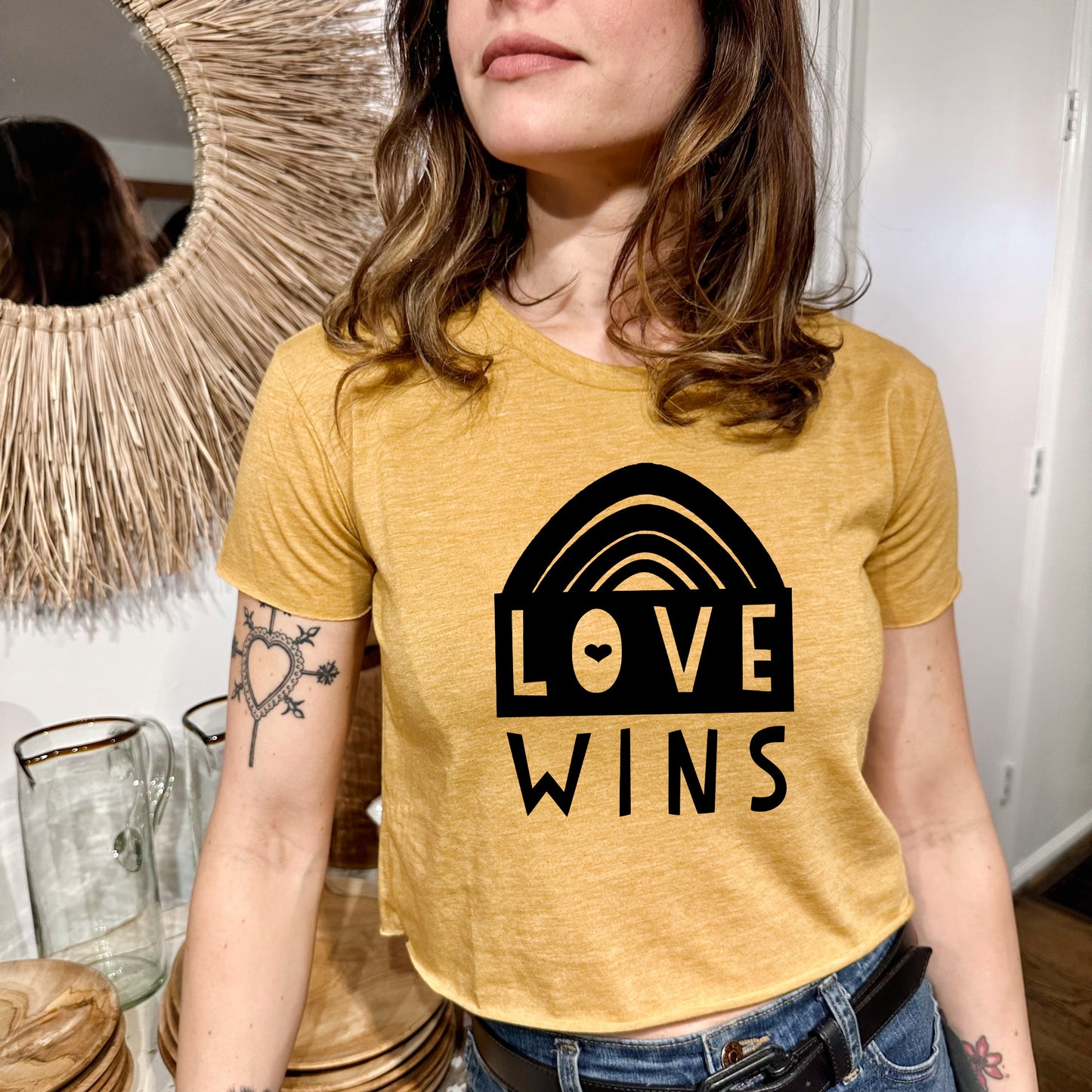 Love Wins - Women's Crop Tee - Heather Gray or Gold