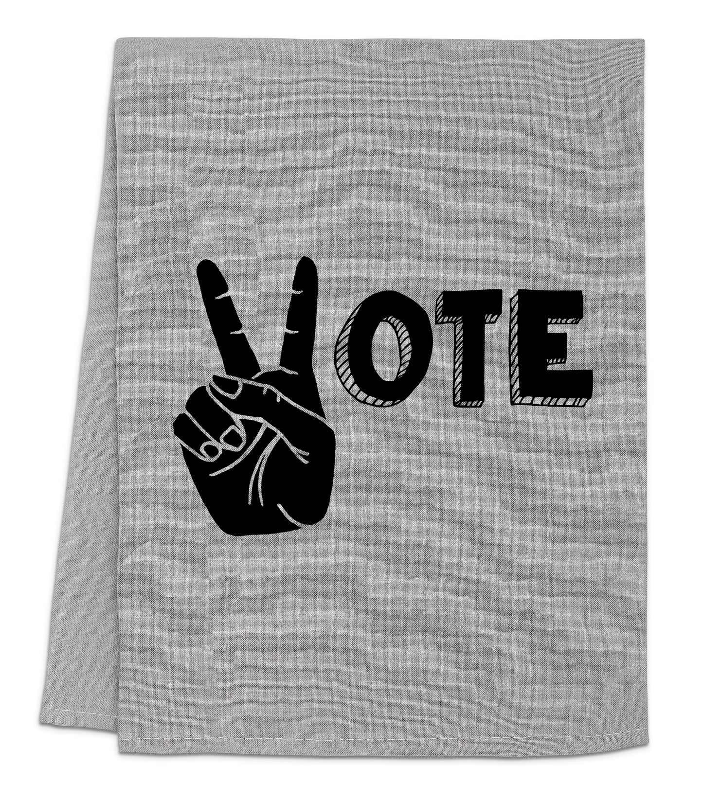 a hand making a peace sign with the word vote printed on it