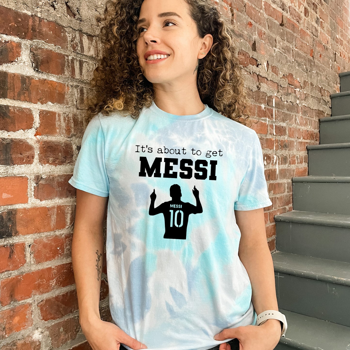 It's About To Get Messi (Soccer) - Mens/Unisex Tie Dye Tee - Blue