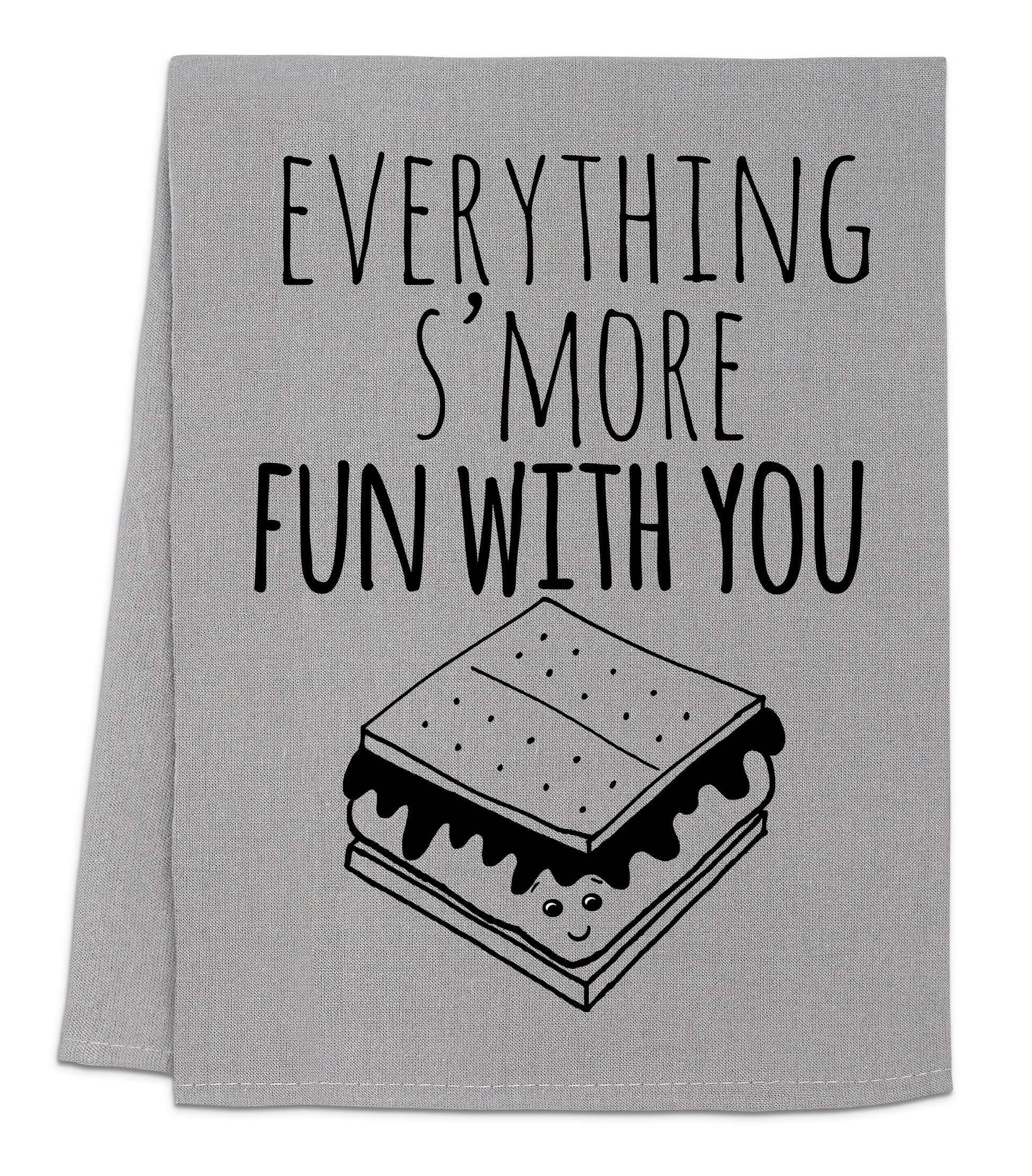 a towel with a sandwich on it that says everything s more fun with you