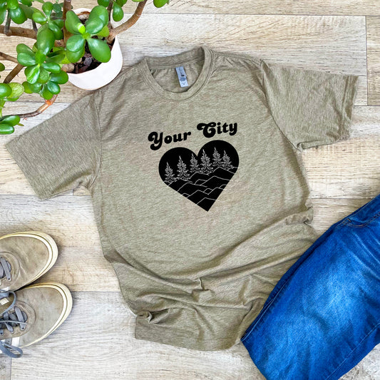 a t - shirt with a heart and trees on it