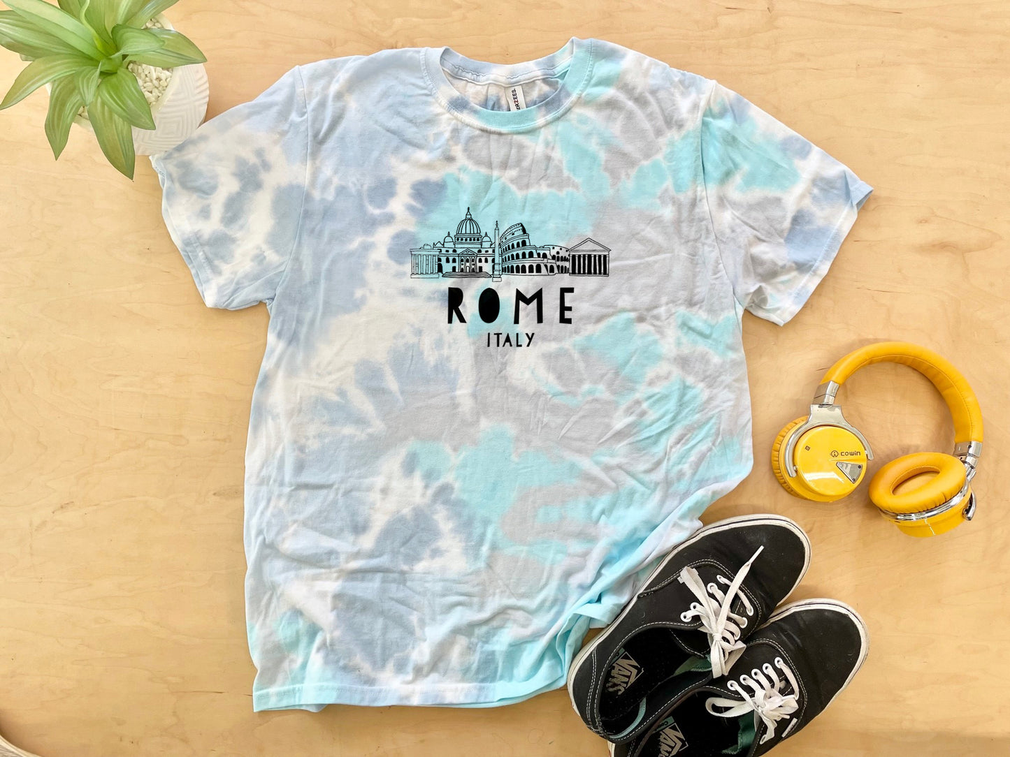 Rome, Italy Skyline - Mens/Unisex Tie Dye Tee - Blue