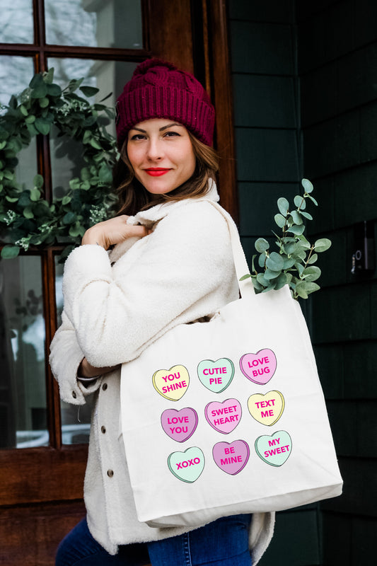 a woman carrying a bag with stickers on it