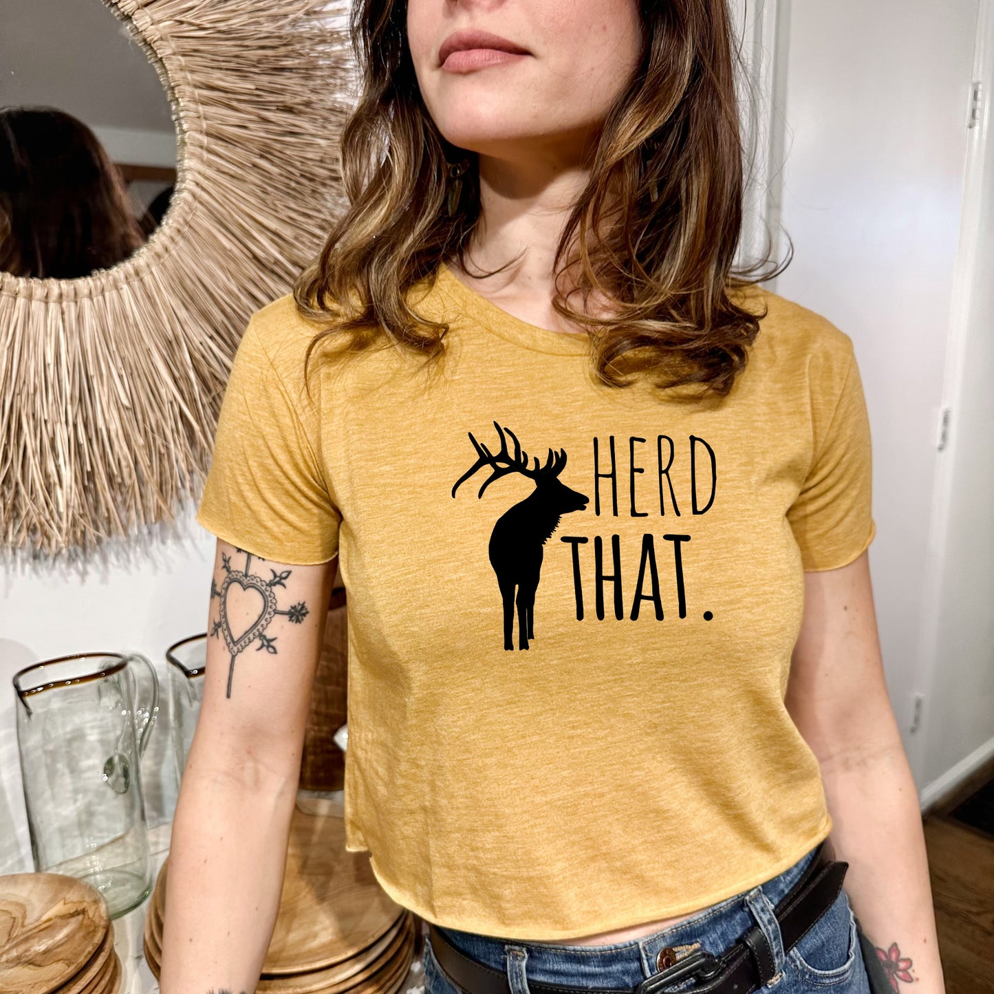 Herd That - Women's Crop Tee - Heather Gray or Gold