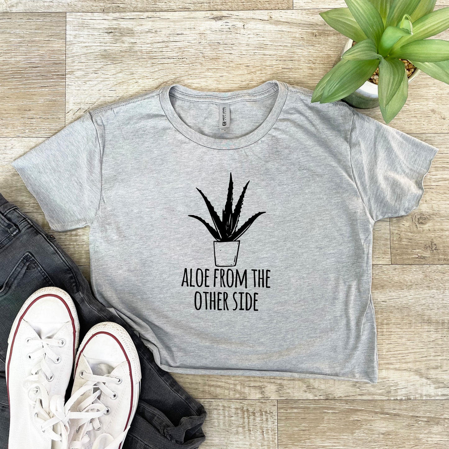 Aloe From The Other Side - Women's Crop Tee - Heather Gray or Gold