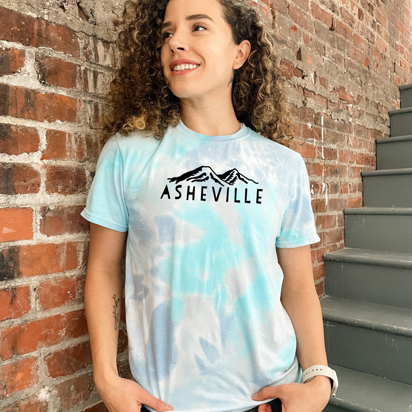 Asheville NC Mountains - Mens/Unisex Tie Dye Tee - Blue