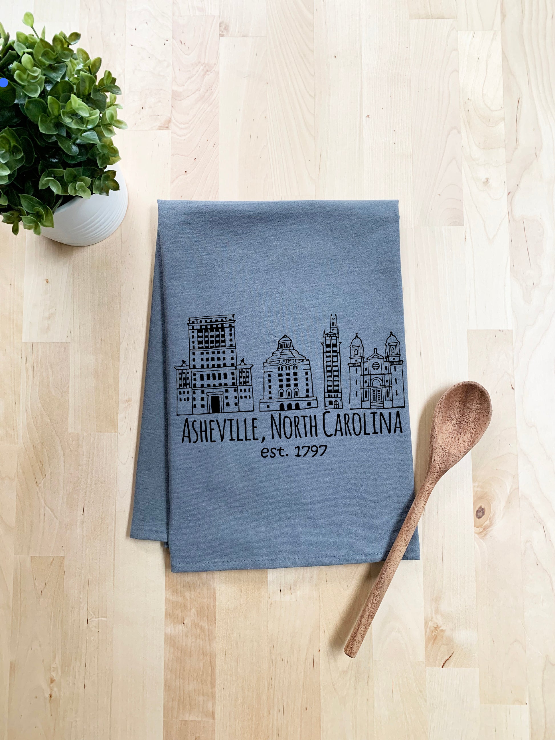 Downtown Historic Asheville, North Carolina Dish Towel - White Or Gray - MoonlightMakers