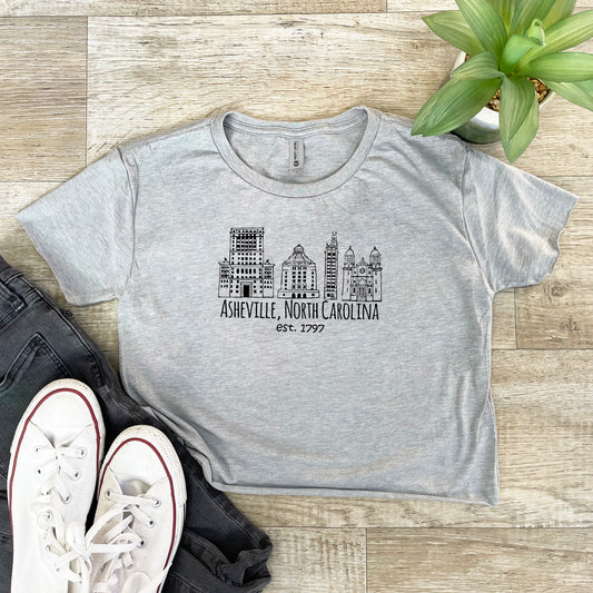 Downtown Historic Asheville NC - Women's Crop Tee - Heather Gray or Gold