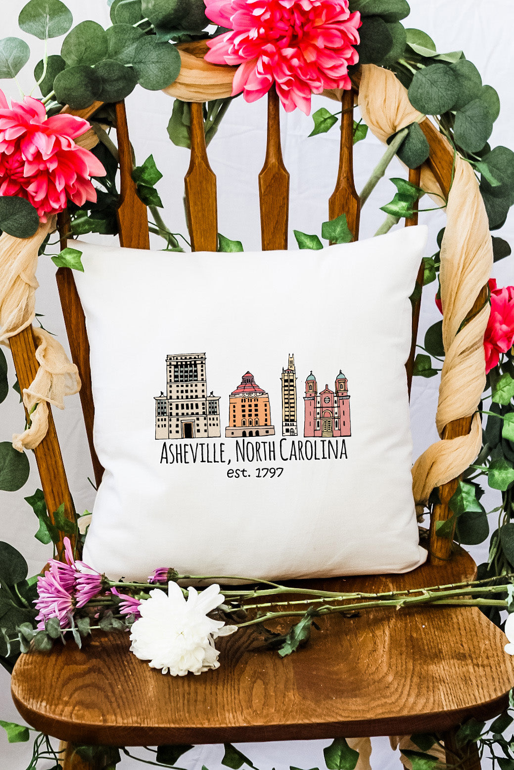 Downtown Historic Asheville - Decorative Throw Pillow - MoonlightMakers