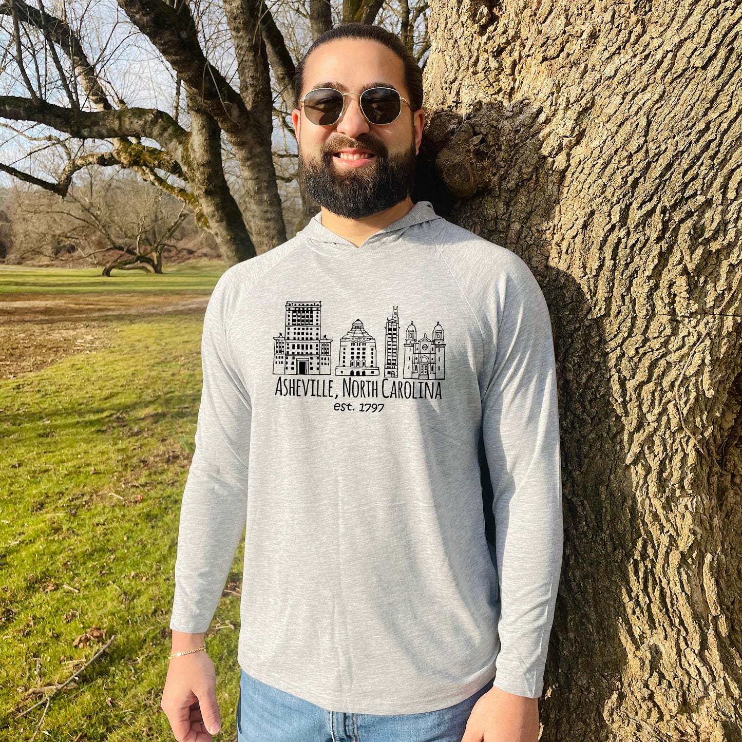 Downtown Historic Asheville NC - Unisex T-Shirt Hoodie - Heather Gray