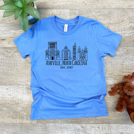 Downtown Historic Asheville NC - Kid's Tee - Columbia Blue or Lavender