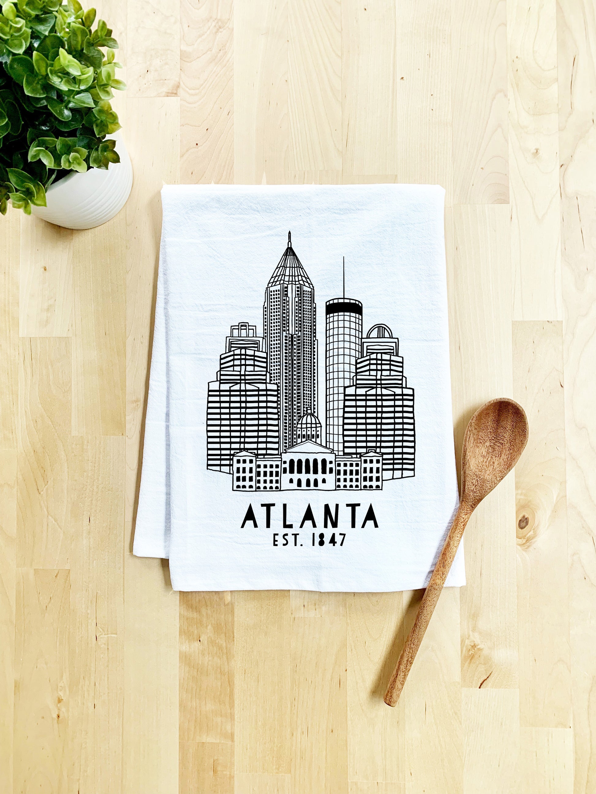 Atlanta Skyline - Dish Towel - White Or Gray - MoonlightMakers