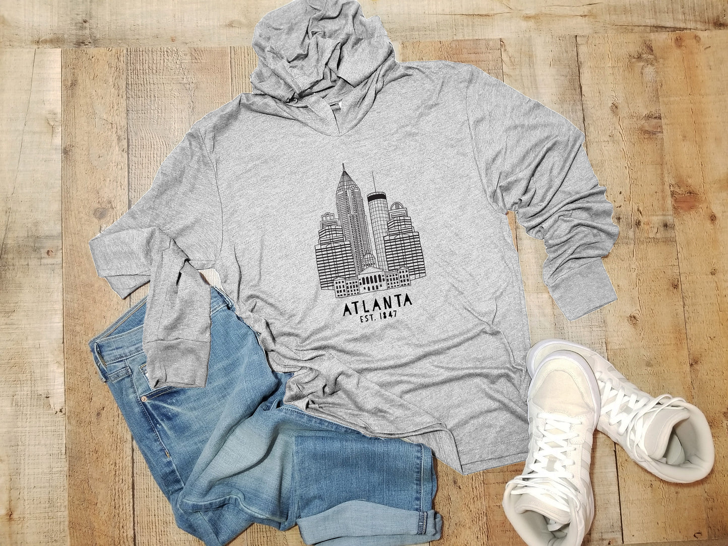 Atlanta Skyline - Unisex T-Shirt Hoodie - Heather Gray