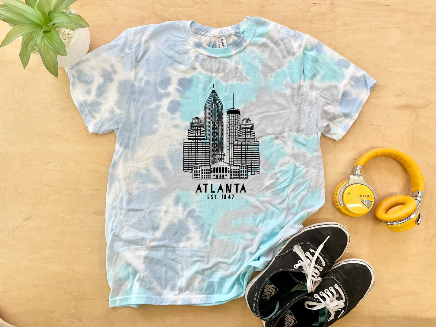Atlanta Skyline - Mens/Unisex Tie Dye Tee - Blue