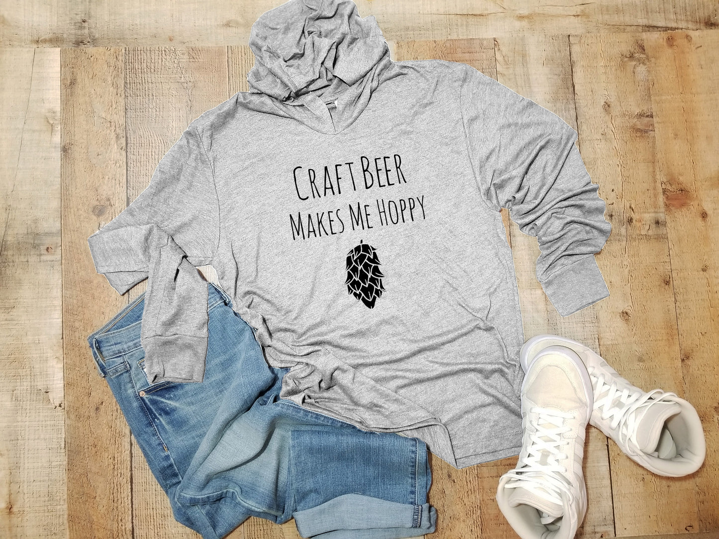Craft Beer Makes Me Hoppy - Unisex T-Shirt Hoodie - Heather Gray