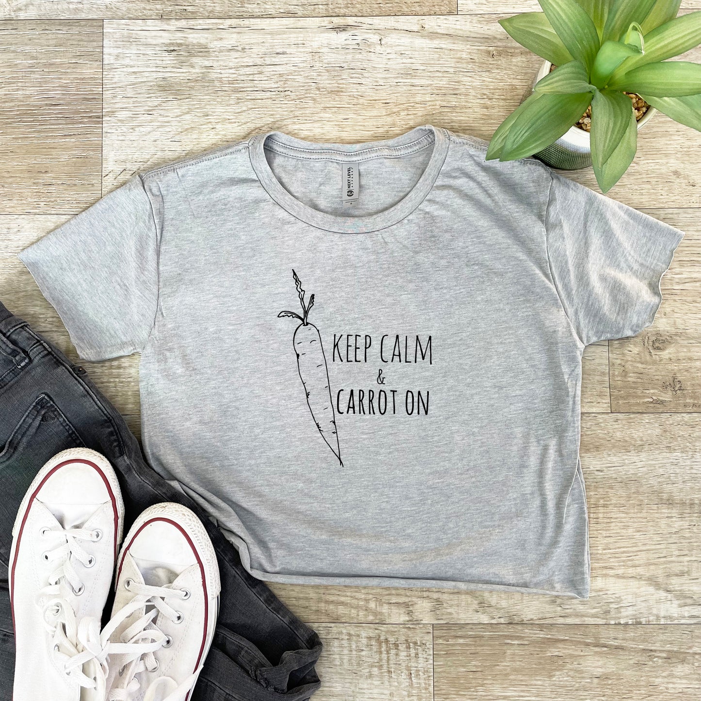 Keep Calm and Carrot On - Women's Crop Tee - Heather Gray or Gold