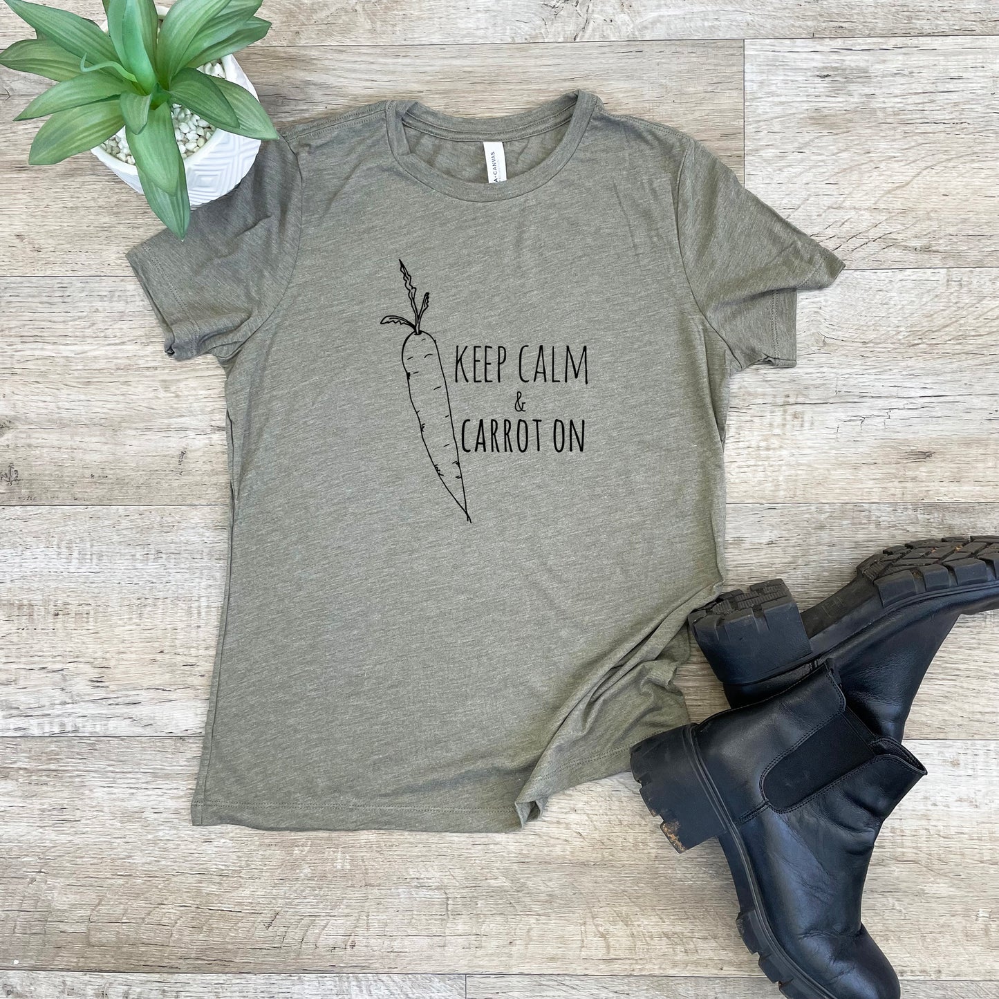 Keep Calm and Carrot On - Women's Crew Tee - Olive or Dusty Blue