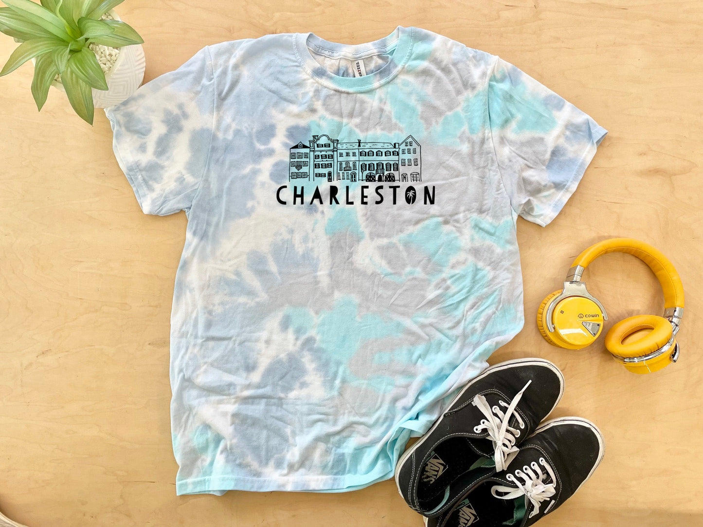 Charleston Rainbow Row - Mens/Unisex Tie Dye Tee - Blue