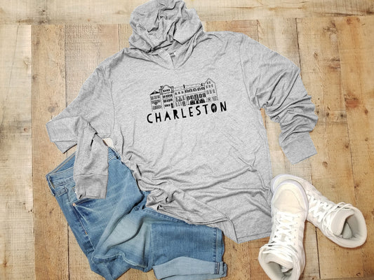 Charleston Rainbow Row - Unisex T-Shirt Hoodie - Heather Gray