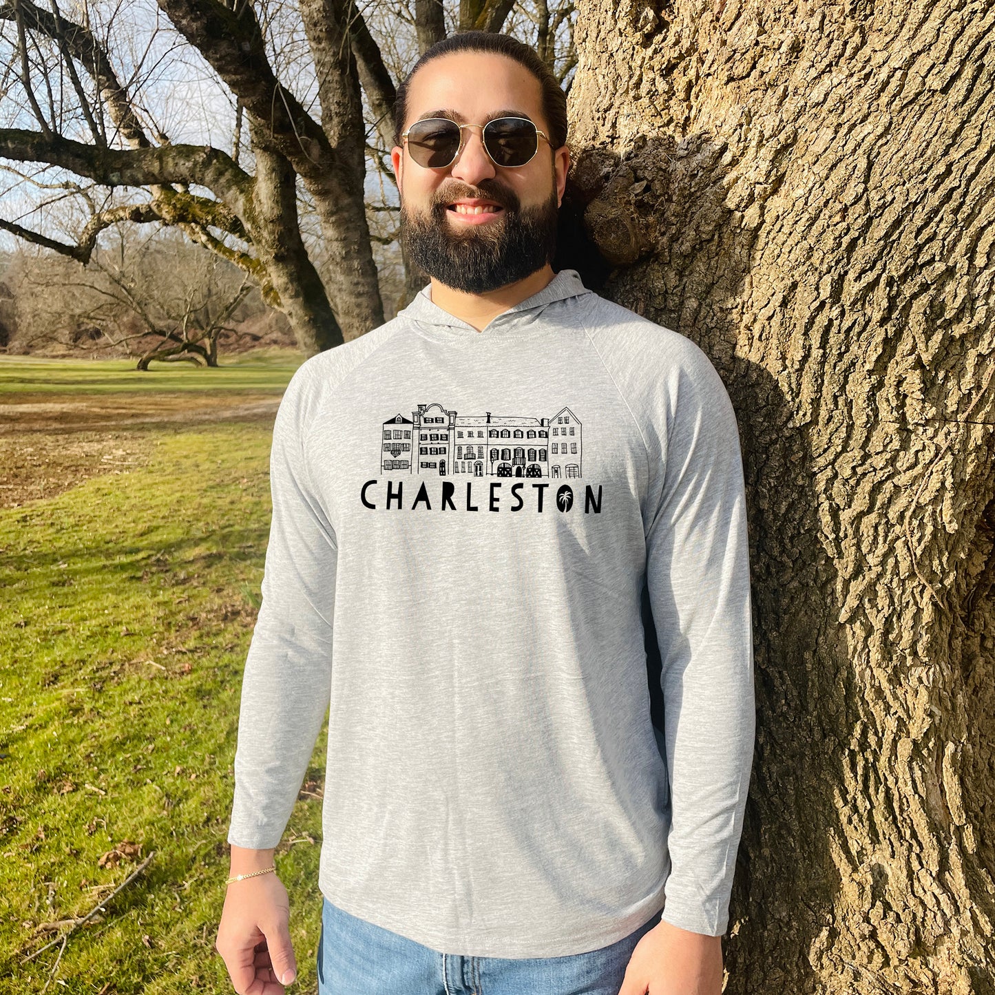 Charleston Rainbow Row - Unisex T-Shirt Hoodie - Heather Gray