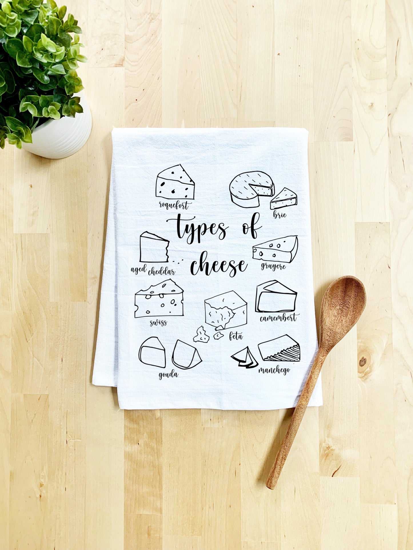 Types of Cheese Dish Towel - White Or Gray - MoonlightMakers