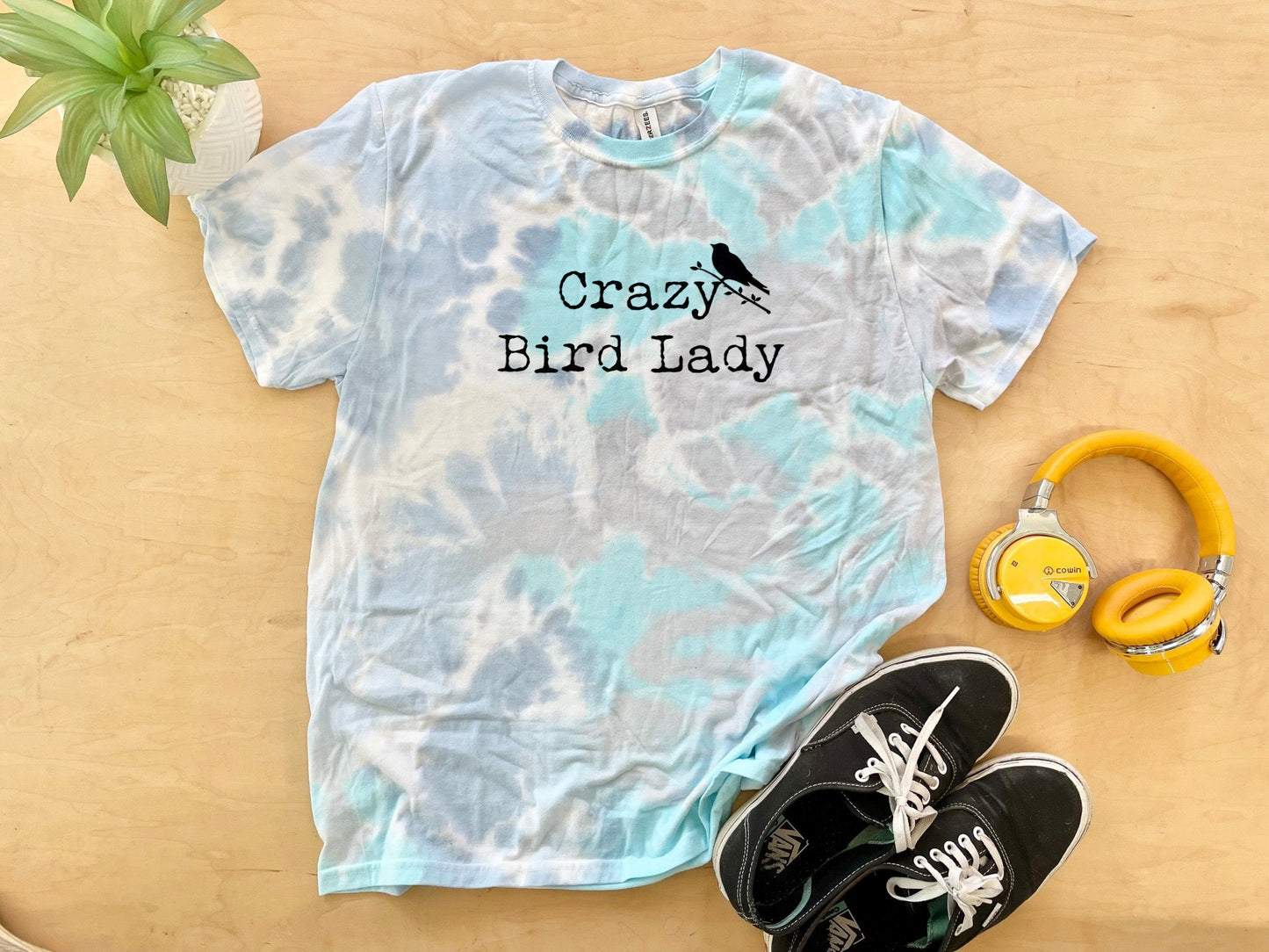 Crazy Bird Lady - Mens/Unisex Tie Dye Tee - Blue