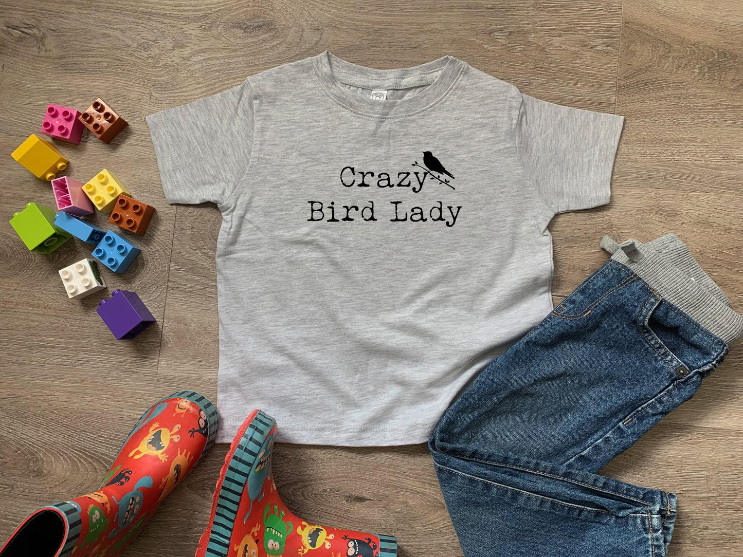 Crazy Bird Lady - Toddler Tee - Heather Gray