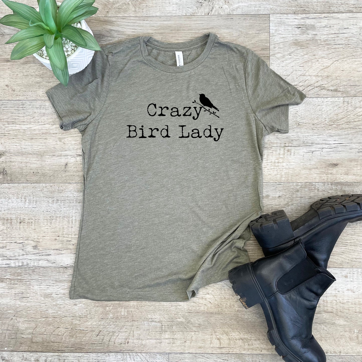 Crazy Bird Lady - Women's Crew Tee - Olive or Dusty Blue