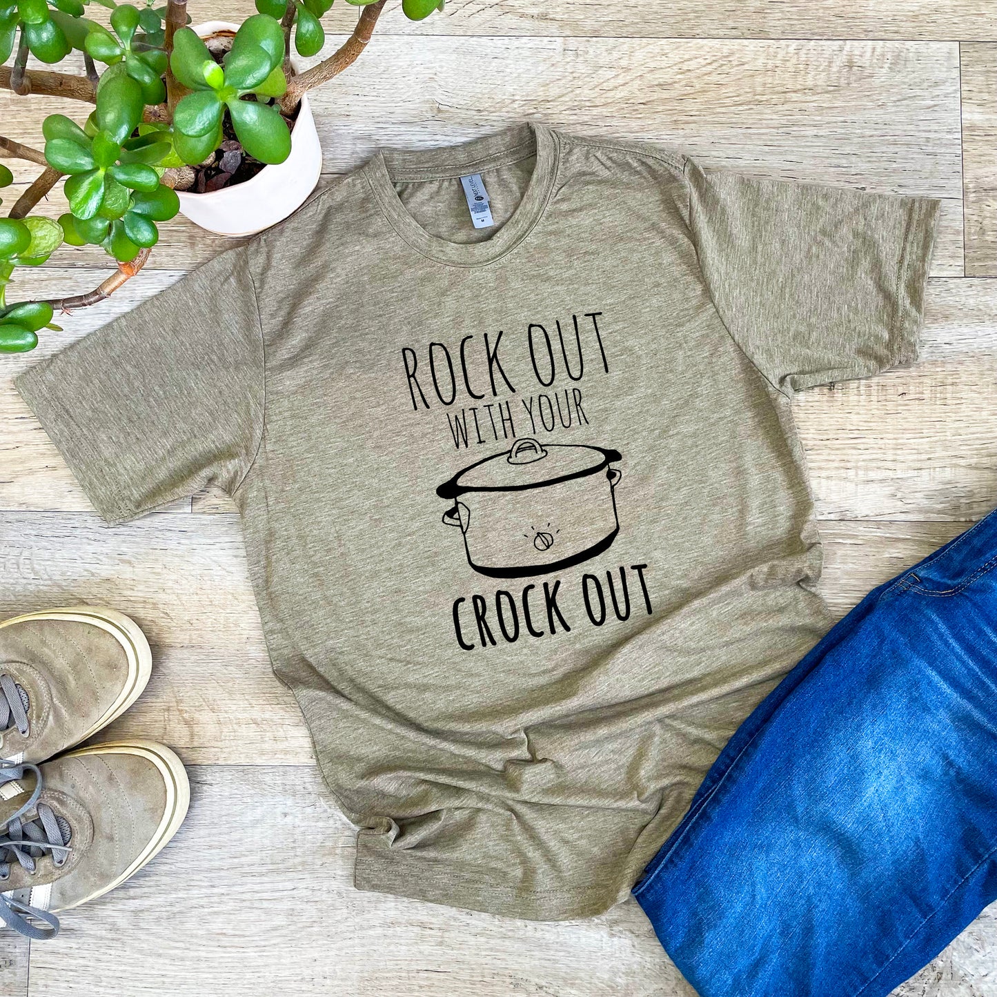 Rock Out With Your Crock Out - Men's / Unisex Tee - Stonewash Blue, Sage, Lavender, or Heather Gray