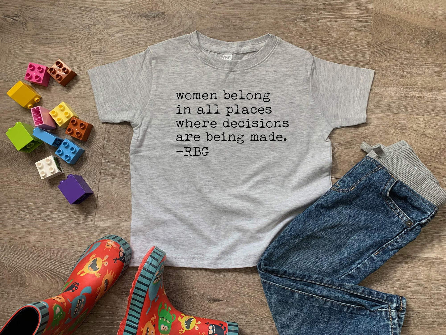 Women Belong In All Places Where Decisions Are Being Made - RBG - Toddler Tee - Heather Gray