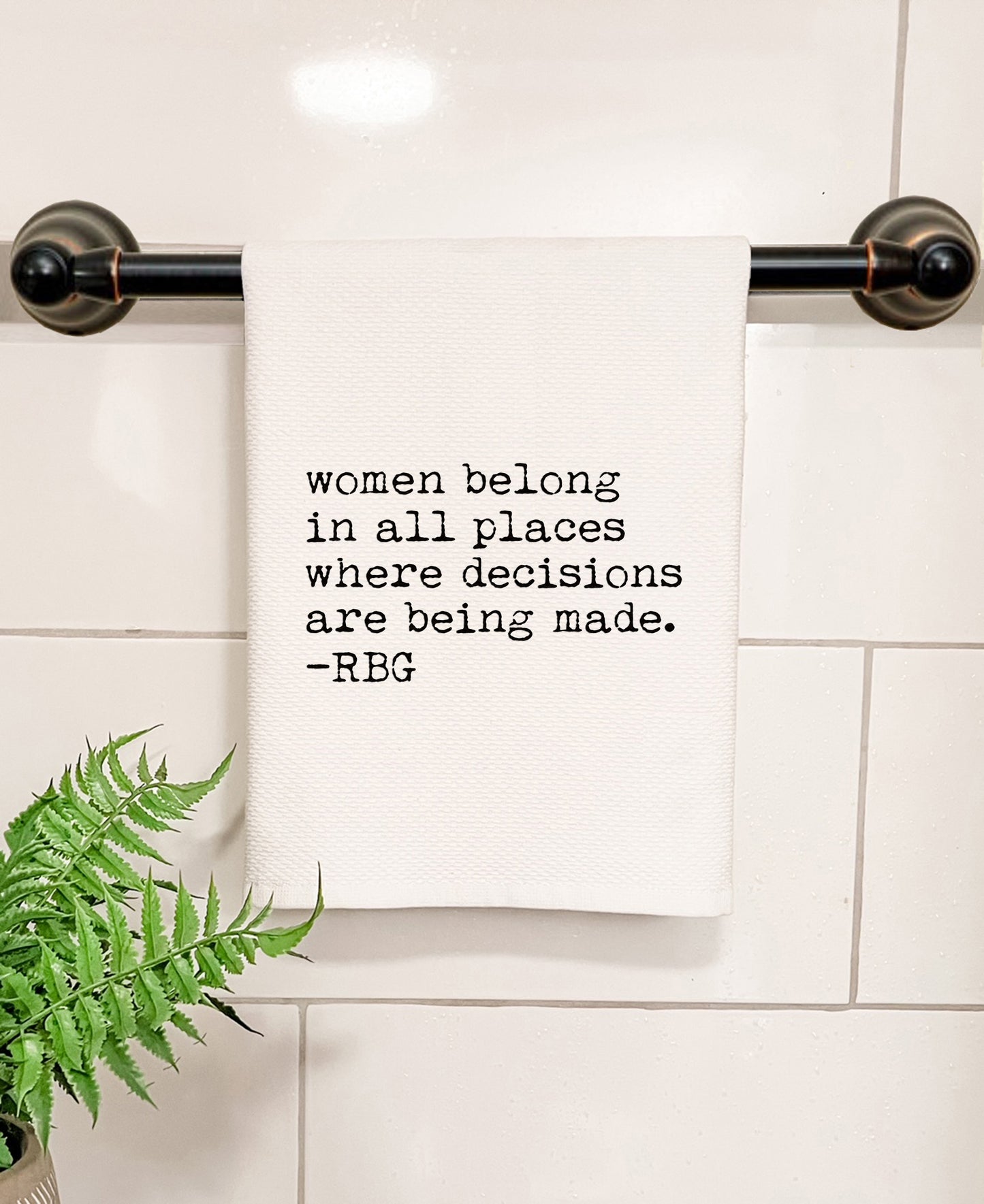Women Belong In All Places Where Decisions Are Being Made (RBG) - Kitchen/Bathroom Hand Towel (Waffle Weave) - MoonlightMakers