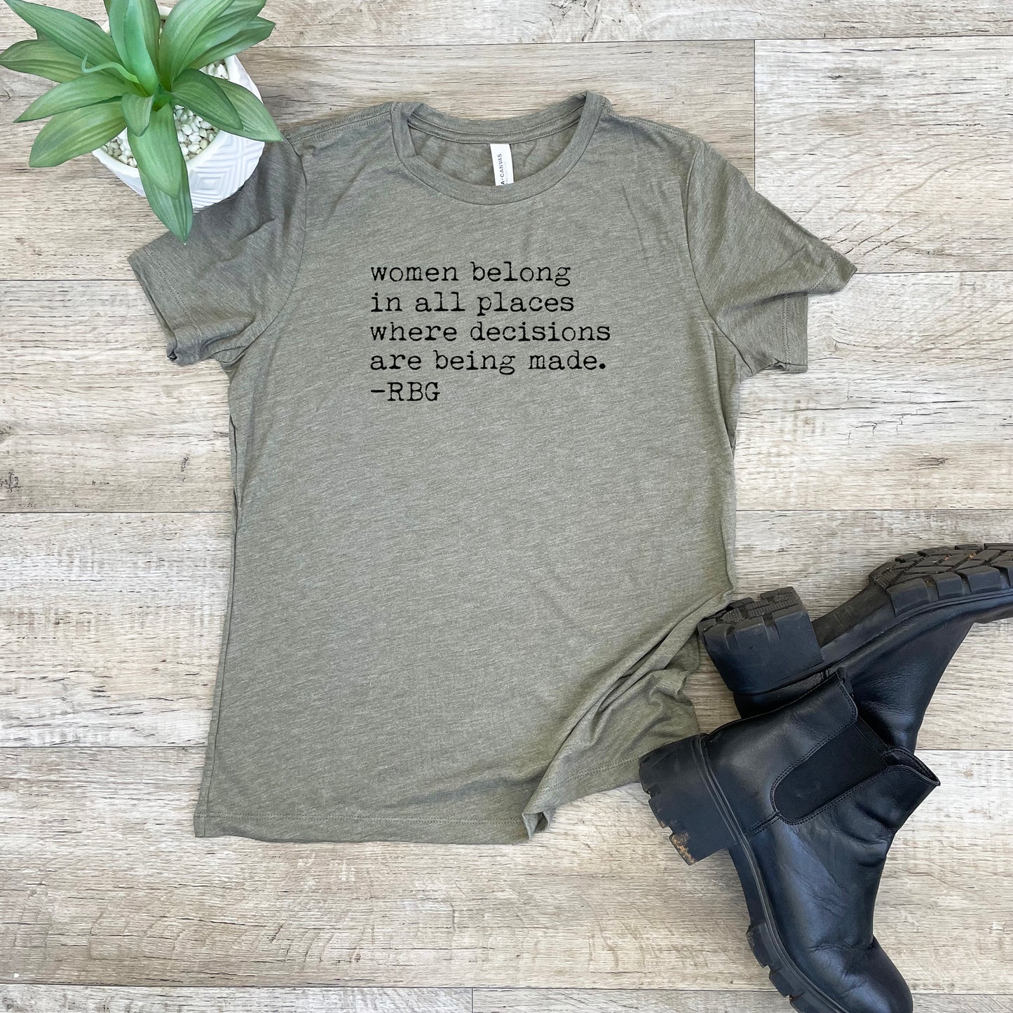Women Belong In All Places Where Decisions Are Being Made - RBG - Women's Crew Tee - Olive or Dusty Blue