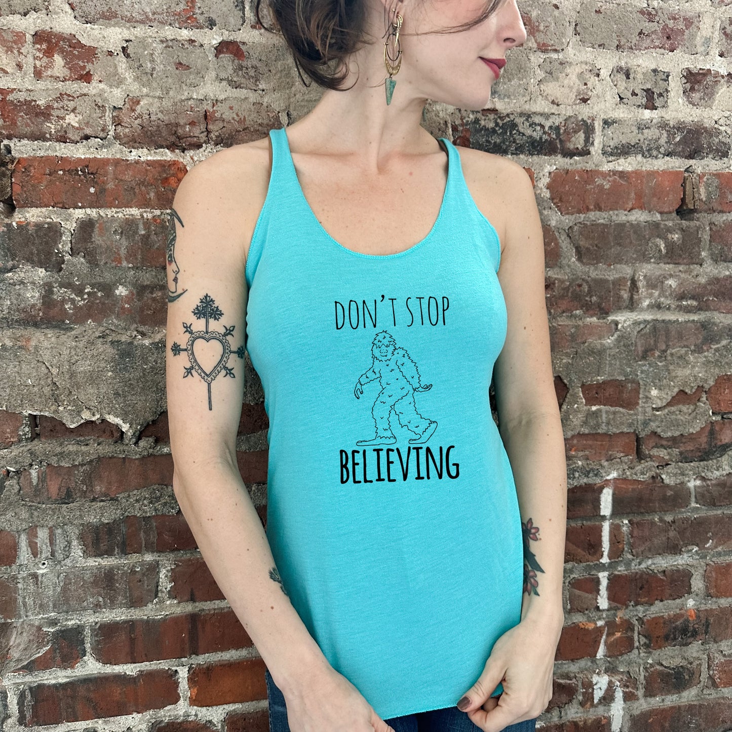 Don't Stop Believing (Bigfoot/ Sasquatch) - Women's Tank - Heather Gray, Tahiti, or Envy