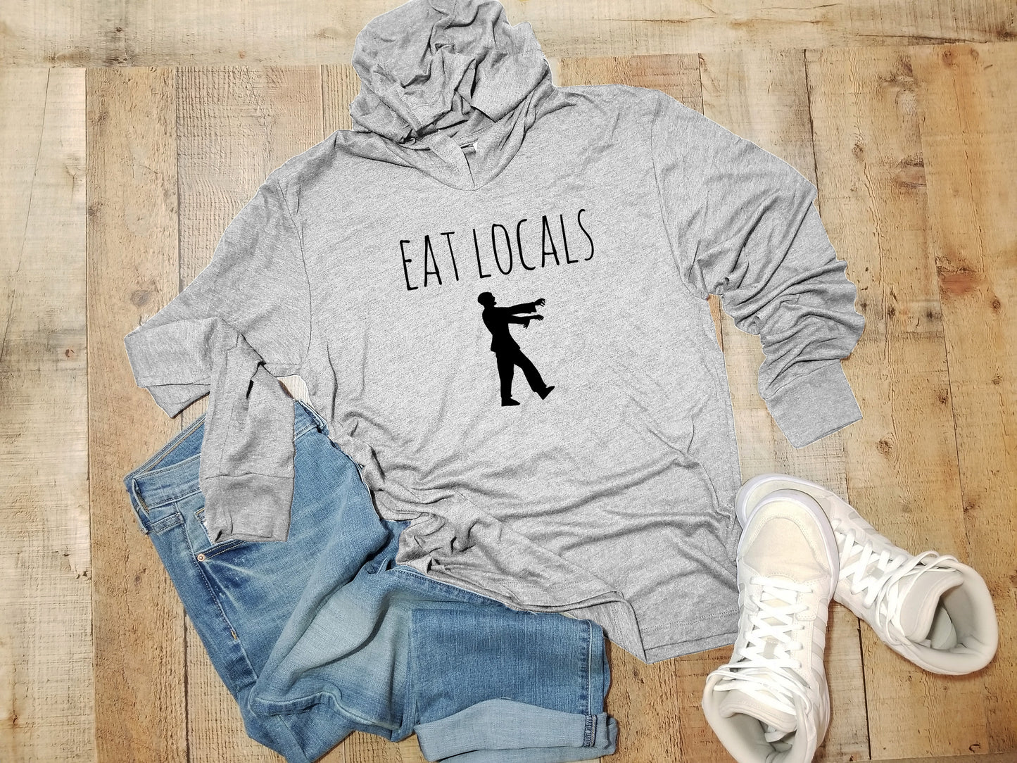 Eat Locals (Zombie) - Unisex T-Shirt Hoodie - Heather Gray