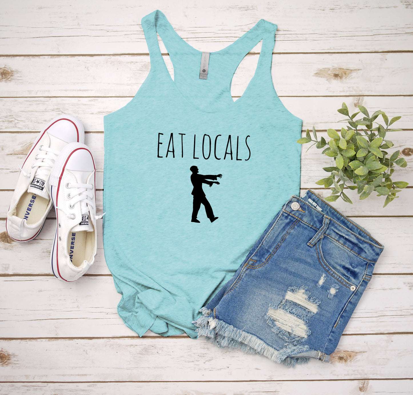 Eat Locals (Zombie) - Women's Tank - Heather Gray, Tahiti, or Envy