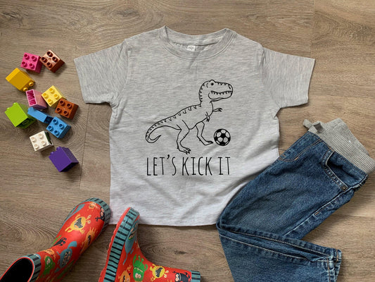 Let's Kick It (Soccer, Dinosaur) - Toddler Tee - Heather Gray
