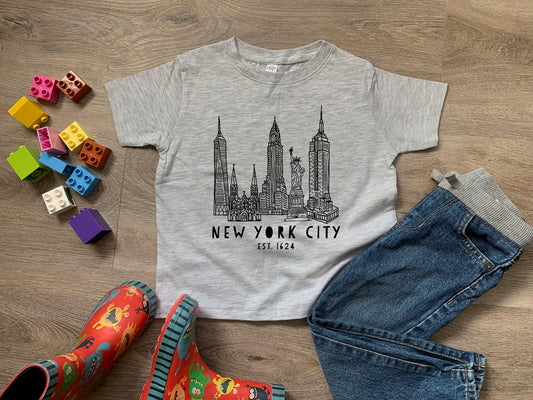 New York City Skyline (NYC) - Toddler Tee - Heather Gray