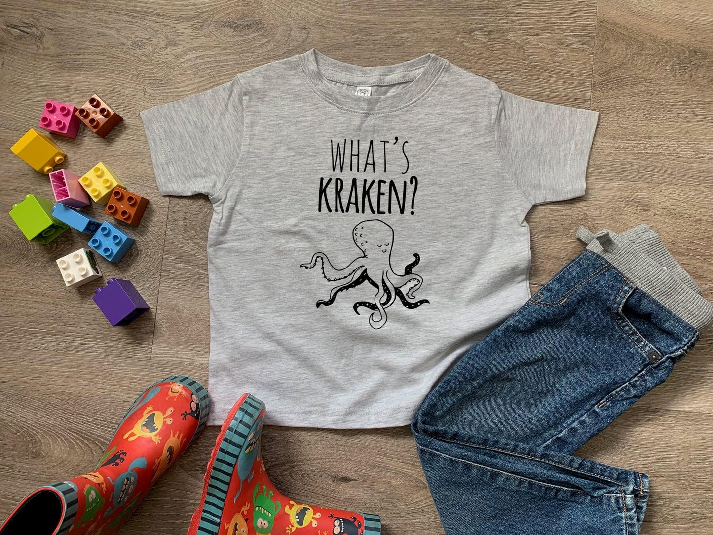 What's Kraken? (Sea Monster) - Toddler Tee - Heather Gray