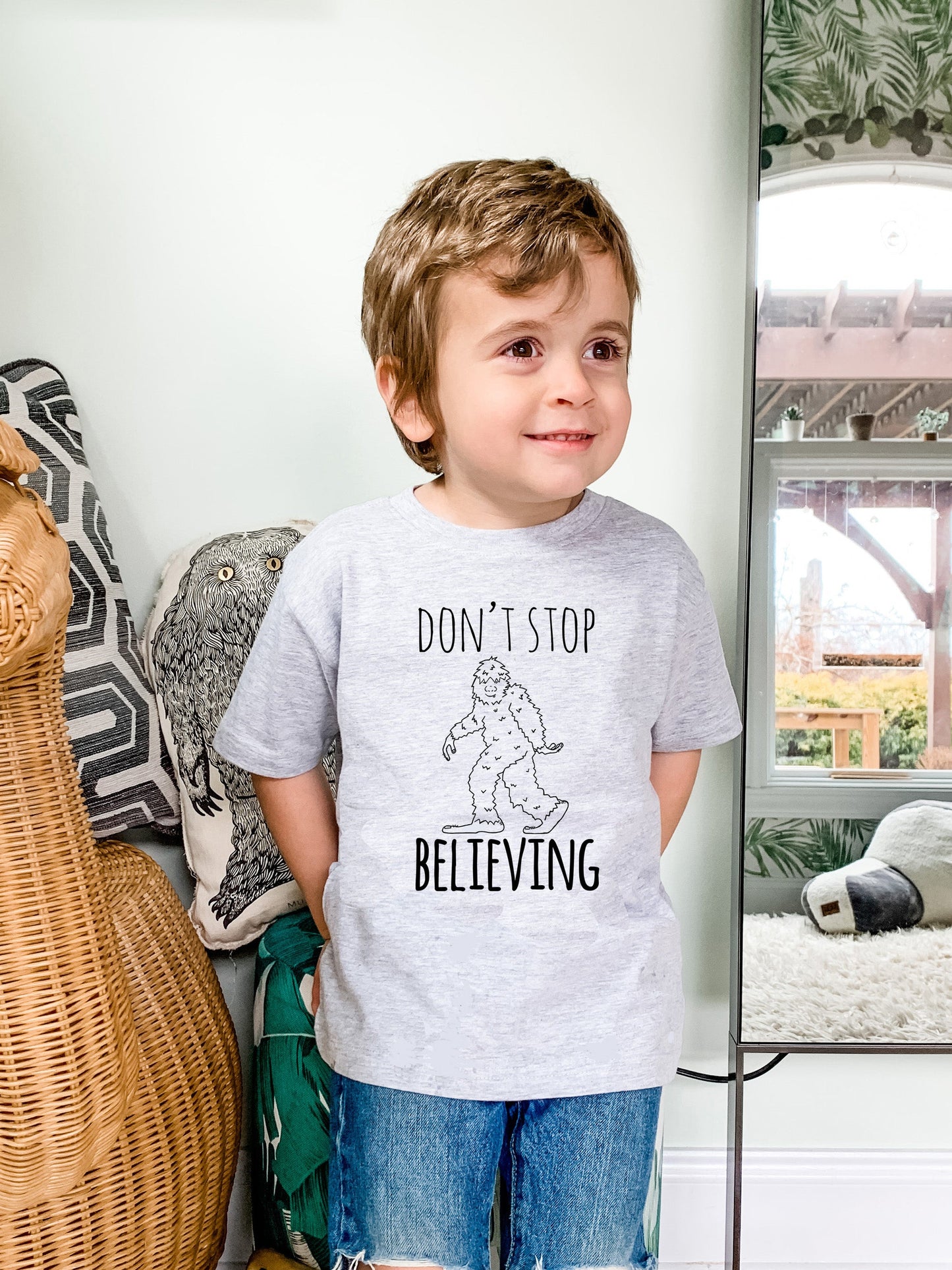 Don't Stop Believing (Bigfoot/ Sasquatch) - Toddler Tee - Heather Gray