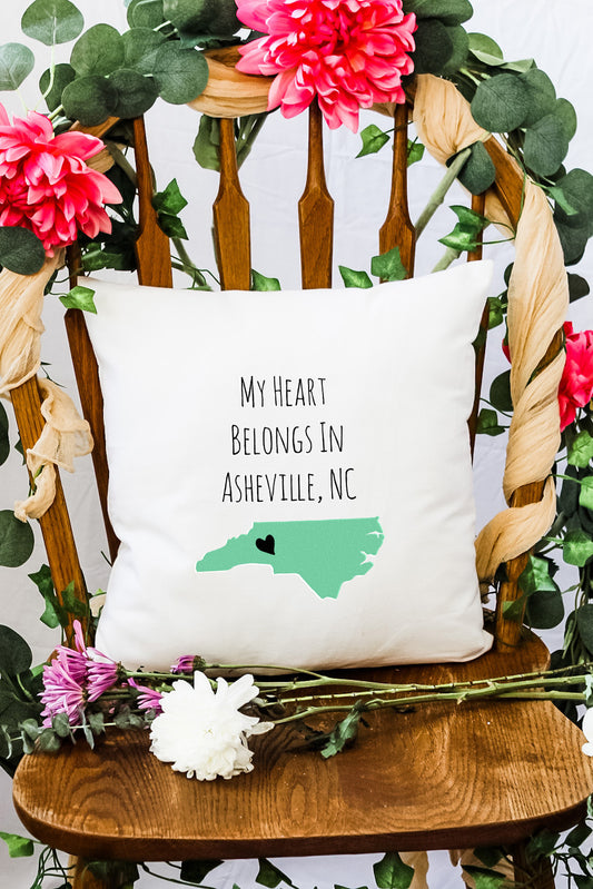 My Heart Belongs In Asheville, NC - Decorative Throw Pillow - MoonlightMakers
