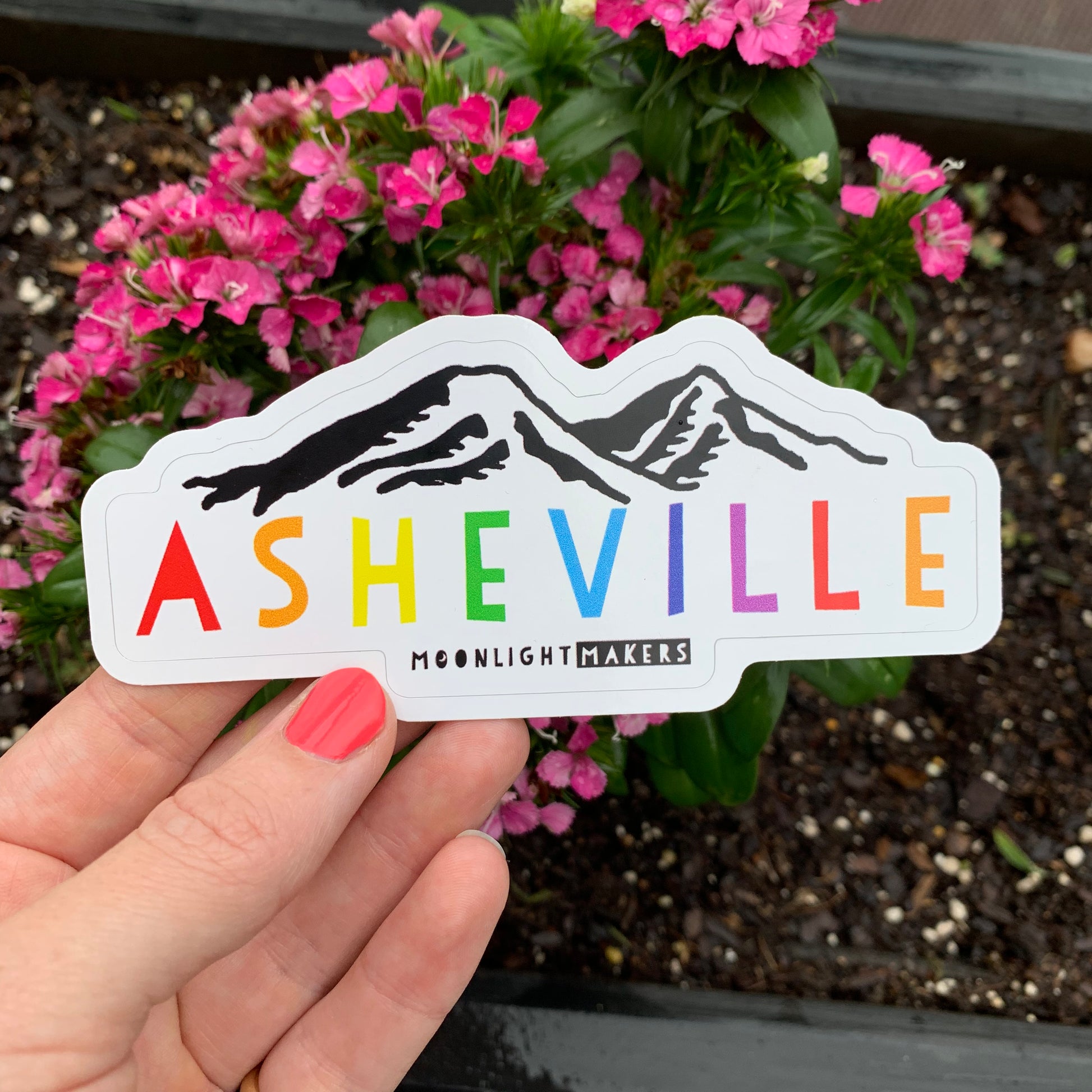 Asheville (Rainbow Wording) NC - Die Cut Sticker - MoonlightMakers