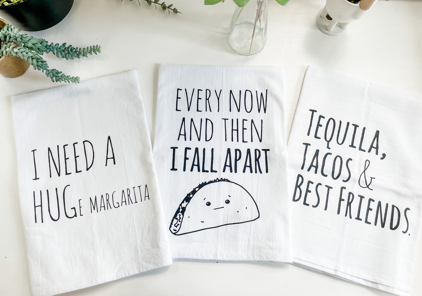 Dish Towel Set of 3 ~ Huge Marg, Taco, Tequila ~ White - MoonlightMakers