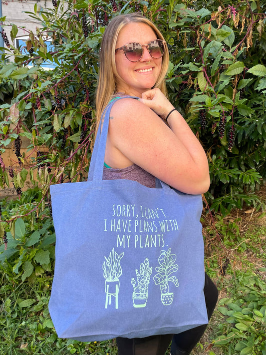 Sorry I Can't, I Have Plans With My Plants - Periwinkle Super Tote Bag - MoonlightMakers