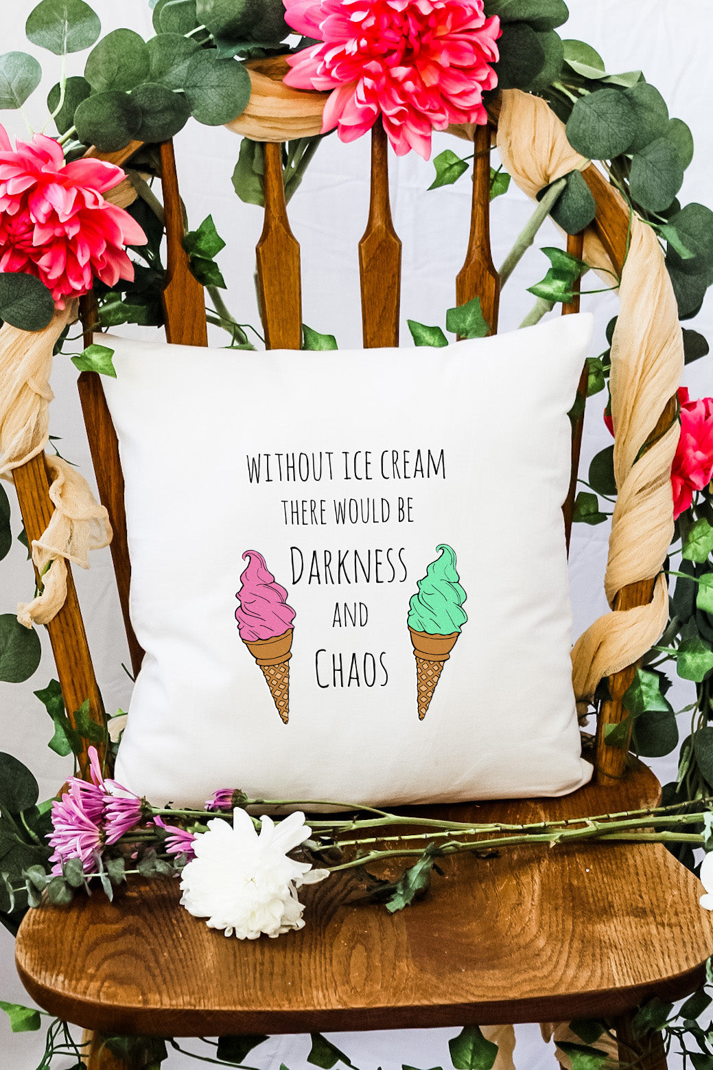Without Ice Cream There Would Be Darkness and Chaos - Decorative Throw Pillow - MoonlightMakers