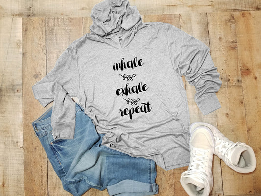 Inhale, Exhale, Repeat - Unisex T-Shirt Hoodie - Heather Gray