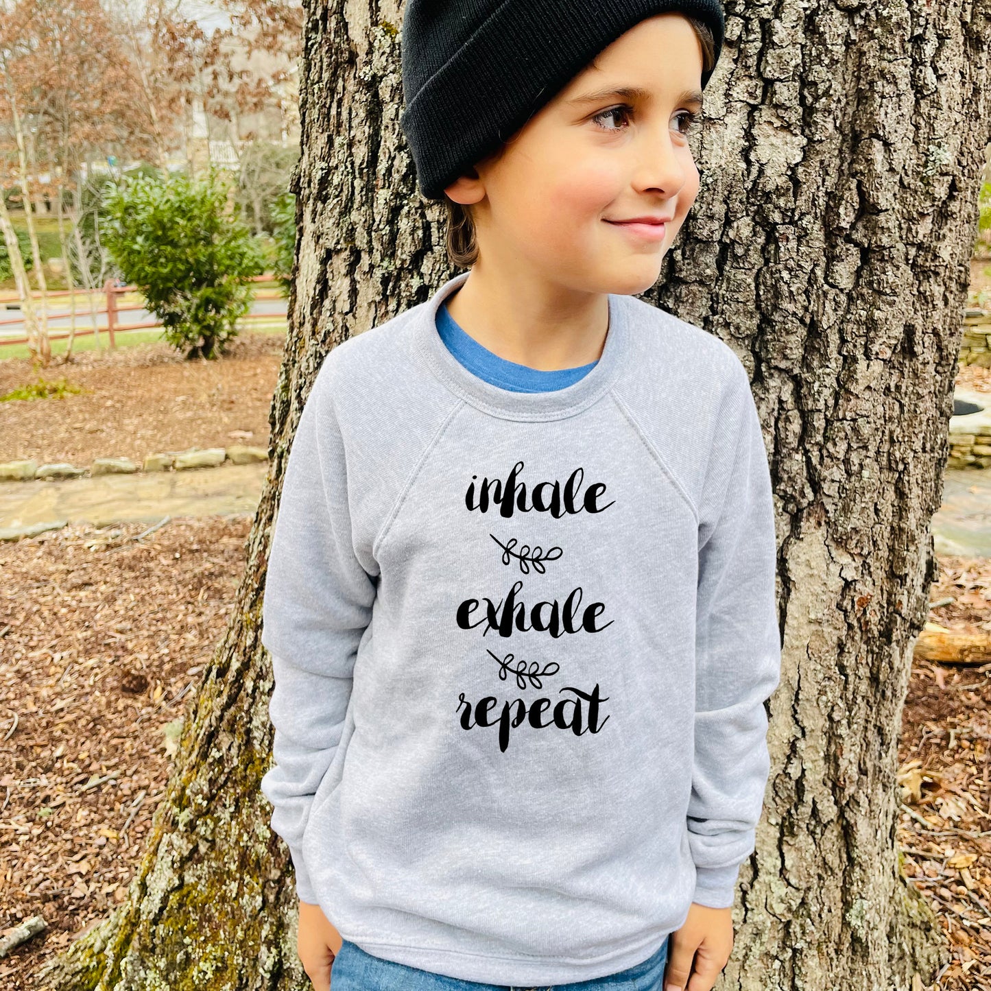 Inhale, Exhale, Repeat - Kid's Sweatshirt - Heather Gray or Mauve