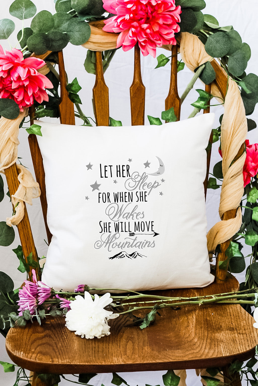 Let Her Sleep...She Will Move Mountains - Decorative Throw Pillow - MoonlightMakers