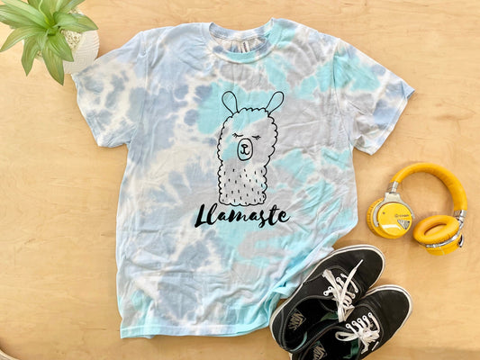 Llamaste (Llama/ Yoga) - Mens/Unisex Tie Dye Tee - Blue